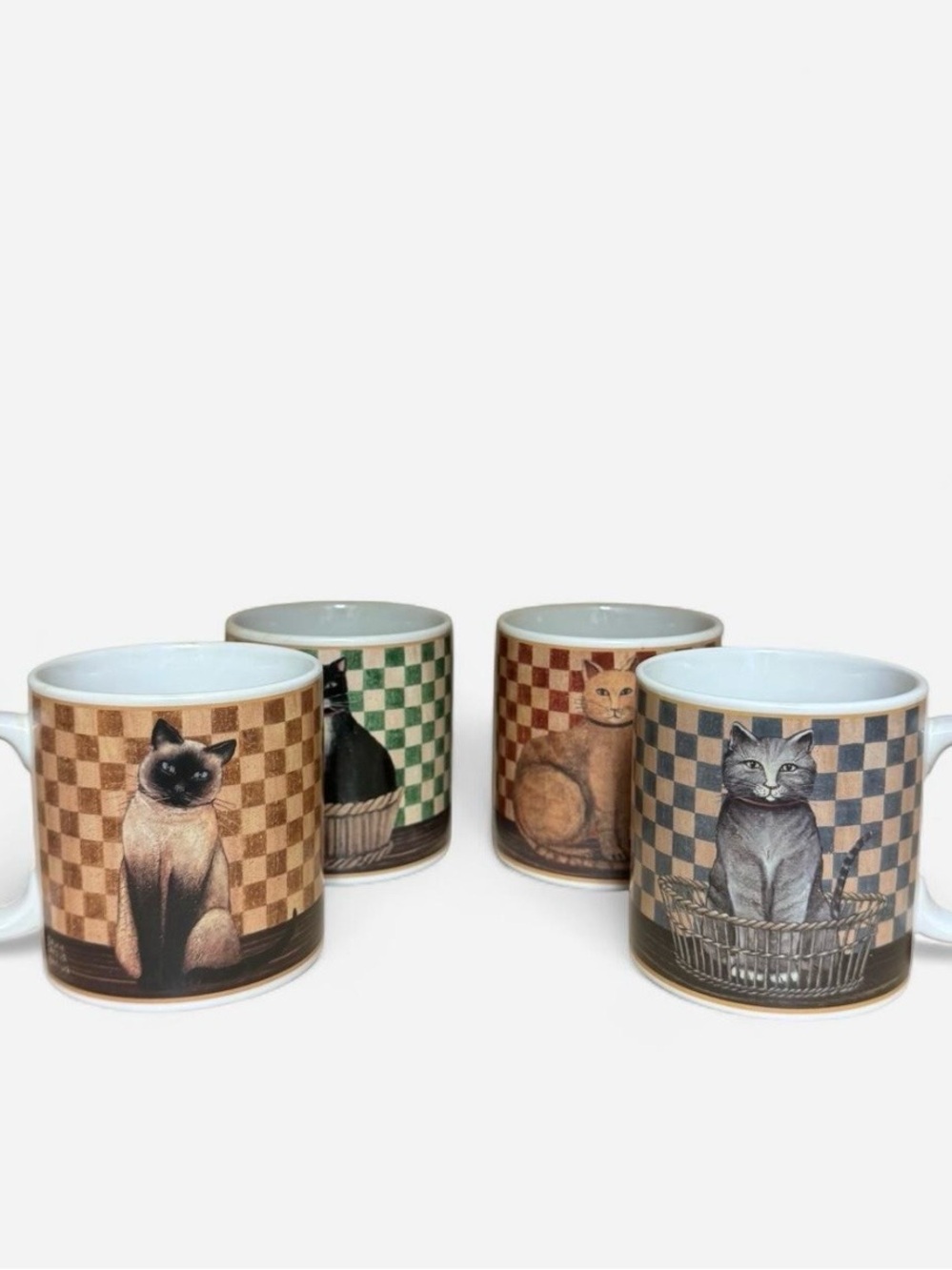 Set 4 Vintage D. C. Brown & Co. Country Kitties Mugs 2004